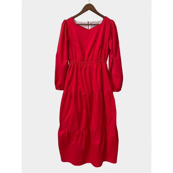 Busy Bees Smocks Cherry Red Prairie Cottagecore Tiered‎ Midi Dress Medium - Image 2