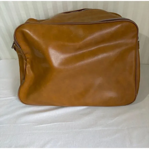 Vintage Peter Hantz Caramel Brown Faux Leather Travel Bag Shoulder Duffle - Image 2