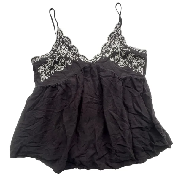 Love On A Hanger Black Floral Babydoll Cami Womens Large Embroidered Smocked Top - Image 11
