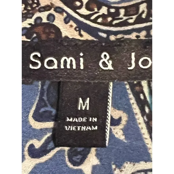 Sami & Jo Women's Blue Black‎ White Printed Long Sleeve Button Front Size M - Image 3