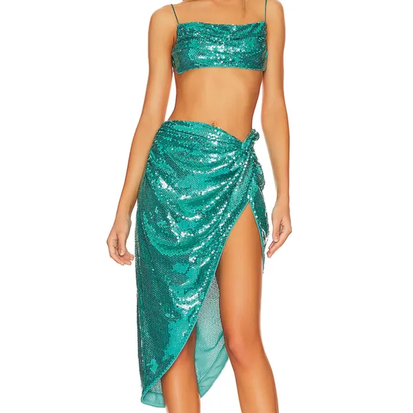NBD Green Sequin Crop Top MEDIUM Backless Festival Bandeau Designer $128 NEW - Image 5