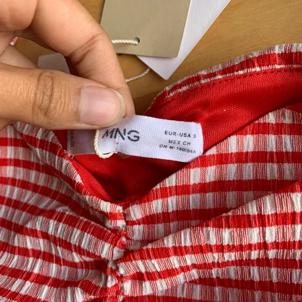 Red Gingham Ruched Sweetheart Top - Image 4