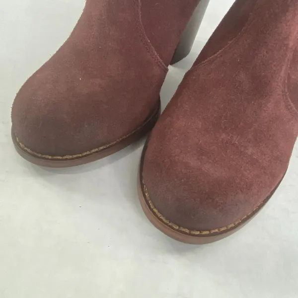 Splendid‎ Suede Ankle Boots Leather Block Heel Western Booties Burgundy Size 5.5 - Image 9