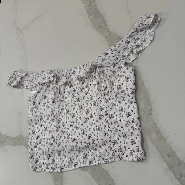 Free People Floral Smocked Ruffle Trim Tank Top Womens Medium WhiteCombo Cottage - Image 6
