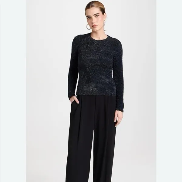 Vince Women’s Metallic Lurex Soft Eyelash Pullover Obsidian Black Sweater MEDIUM - Image 5