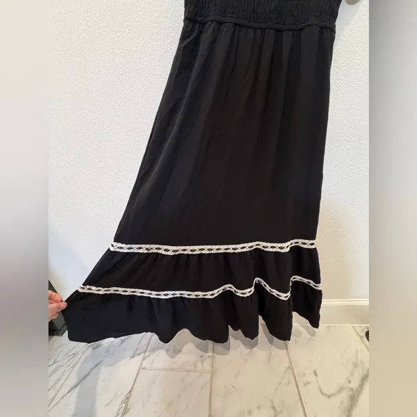 NWT Signify Black Smocked Maxi Dress Coquette Boho Ribbon & Lace Tiered Sundress - Image 6