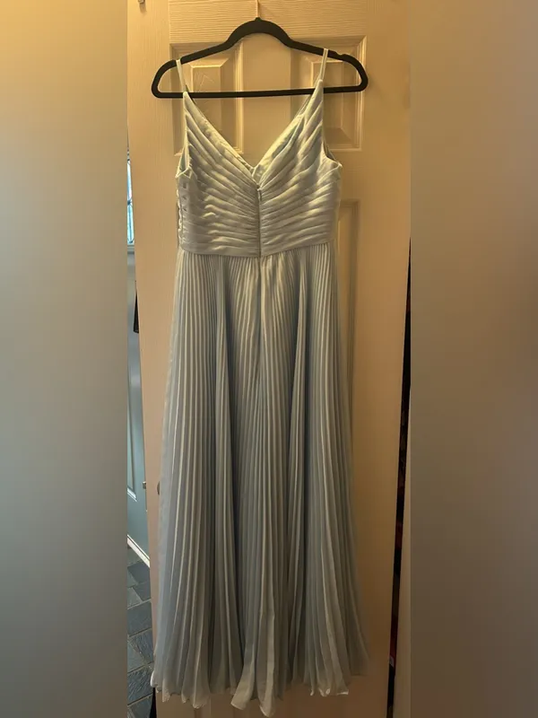 Azazie Sea Glass Raychelle Pleated V-Neck Chiffon Maxi Dress | Size 6 - Image 6