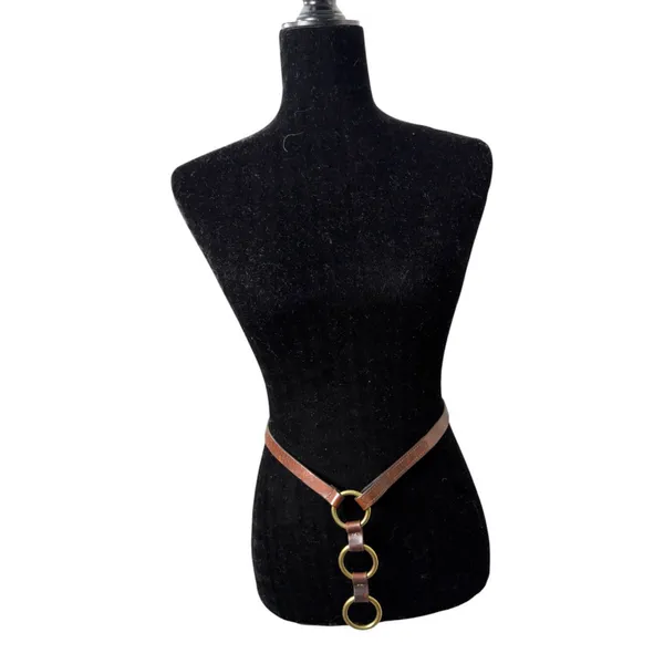Casual Corner Brown Leather Brass Circle Buckle Western Boho Bohemian Belt Small - Image 2
