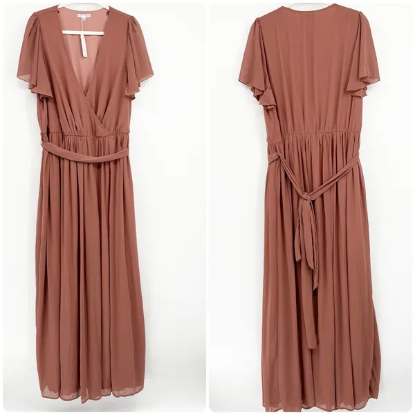 Baltic Born Womens Rosy Brown Kristina‎ Flutter Sleeve Bridesmaid Maxi Dress 2XL - Image 3
