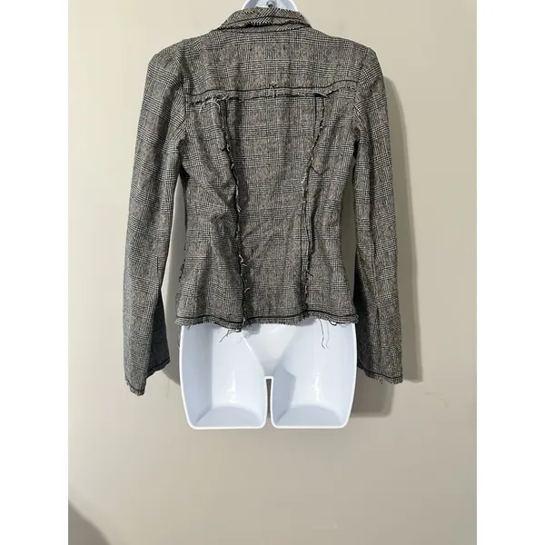 WYETH‎ Todd Magill Plaid Cropped Frayed Deconstructed Blazer Jacket Wool Silk Sm - Image 5
