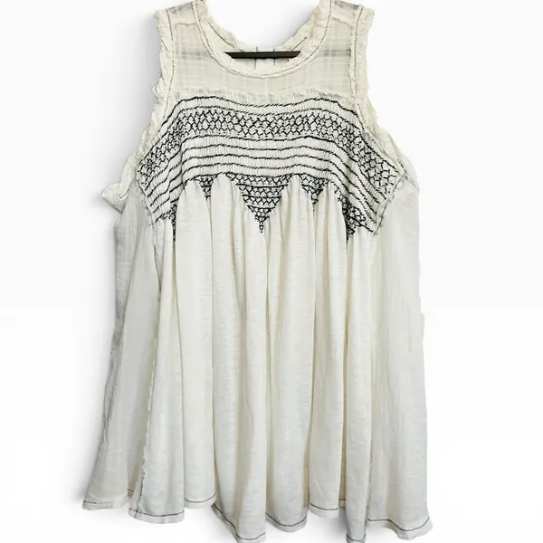 Free People Sea Breeze Tunic Top Ivory Cotton Embroidered Sleeveless S Gauze NWT - Image 2