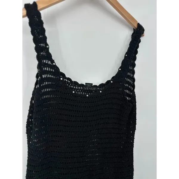 Venus Crochet Sweater Midi Tank Dress Medium Black Boho Grunge‎ Emo Silk Blend - Image 2