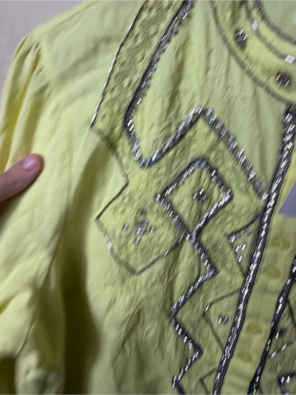 New Pilcro Anthropologie Nayeli Beaded Buttondown Top Chartreuse Size Large - Image 9