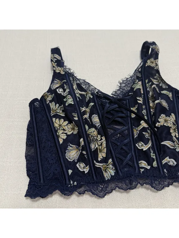 Victoria’s Secret Dream Angels Blue Embroidered Corset Look Bustier Top Sz XS - Image 2