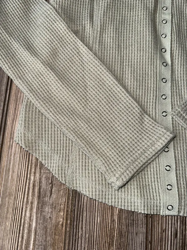 Very j thermal Sage Ribbed snap Button-Down Shirt waffle knit stretch soft NEW - Image 2
