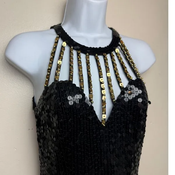 VTG Nightline by Della Roufogali Black Sequin Gown Sz. 4 - Image 2