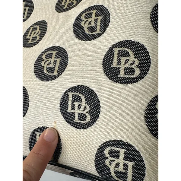 DOONEY & BOURKE Black White DB Monogram Black Leather Drawstring Bucket Bag - Image 11