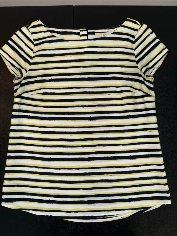Ann‎ Taylor Loft Women's Striped Short Sleeve Blouse with Back Button Detail - Image 5