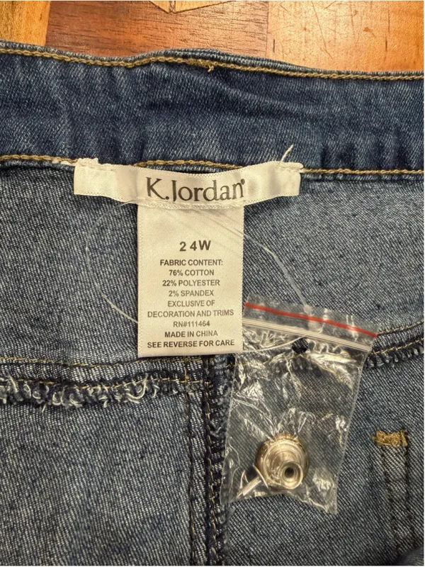 K Jordan 2pc Denim Set Plus Sz 3X Jacket 24W Jeans Leopard Rose Distressed Queen - Image 11
