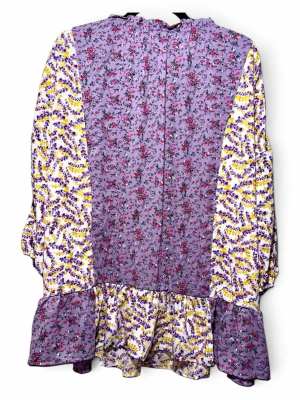 NWOT CHICSOUL Boho Cottagecore Patchwork‎ Purple Yellow Floral Blouse - 1X - Image 2