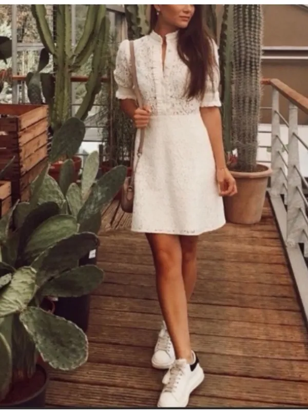 $110 Zara oyster white lace dress with jewel buttons M - Image 3