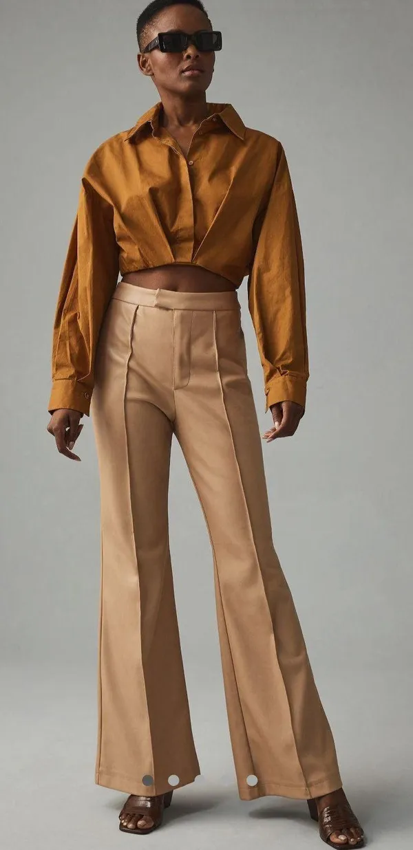 Avec Les Filles Beige Leather Flare Pants - Image 2