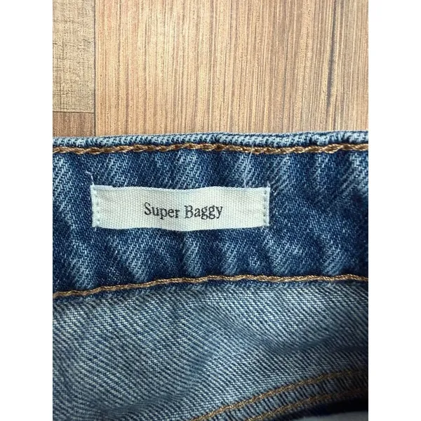 Cotton On Super Baggy Jeans‎ Women's 28 Blue Wide Leg High Rise Raw Hem Denim - Image 5