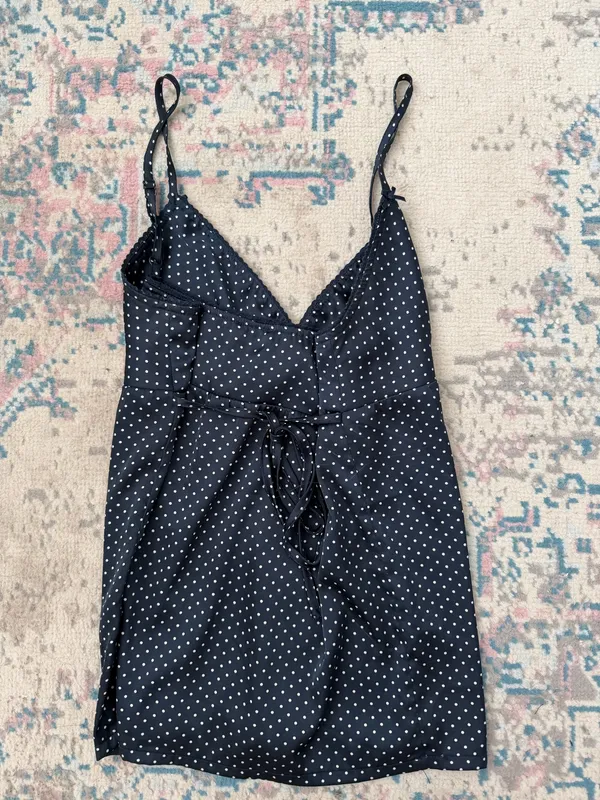 John Galt Navy Silk Polka Dot Tank Top - Image 3
