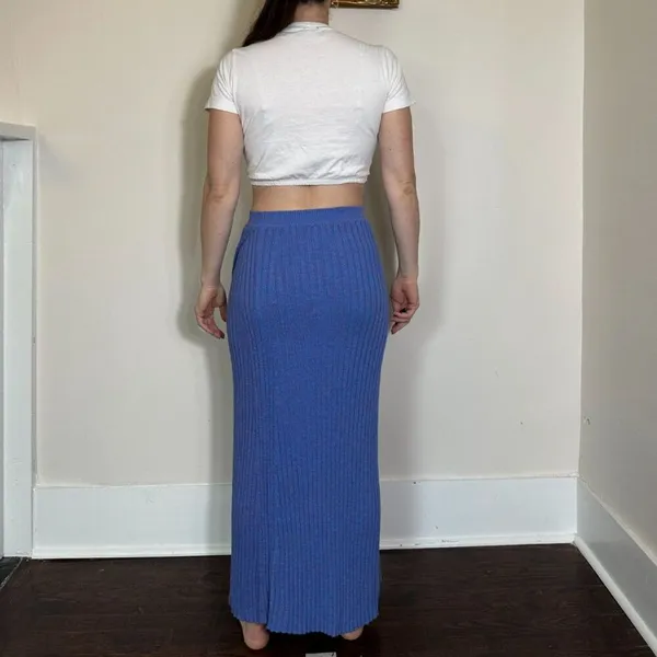 Free People Purple/Blue Ribbed Maxi Skirt Side Slit Size Small - Image 2
