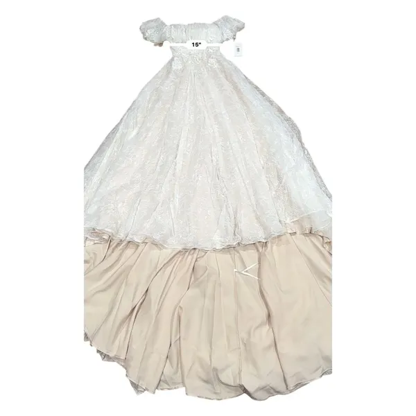 Theia Imelda off-the-shoulder embellished Chantilly Ivory lace bridal gown sz O - Image 8