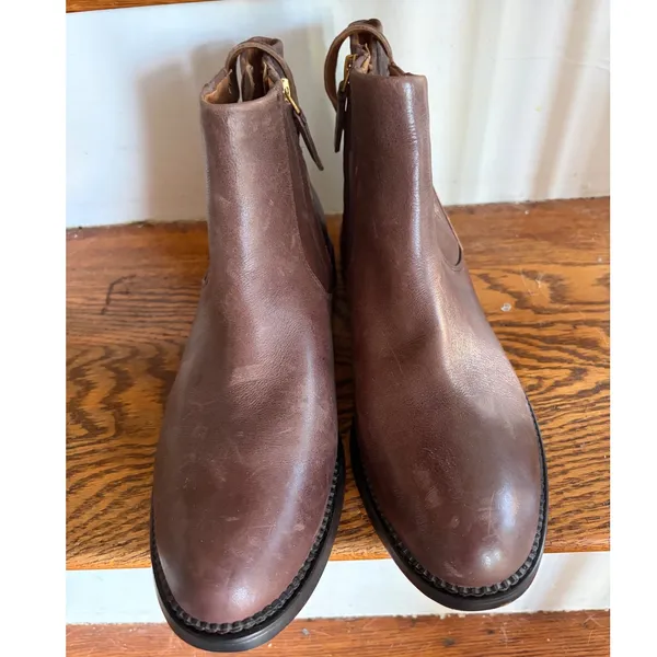 Franco Sarto Brown Leather Ankle Boots Buckle Strap Side Zip Low Heel Size 11M - Image 2