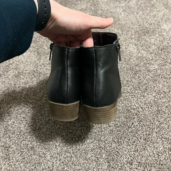 Black Ankle Booties with Side Zipper and Rounded Toe - Image 2