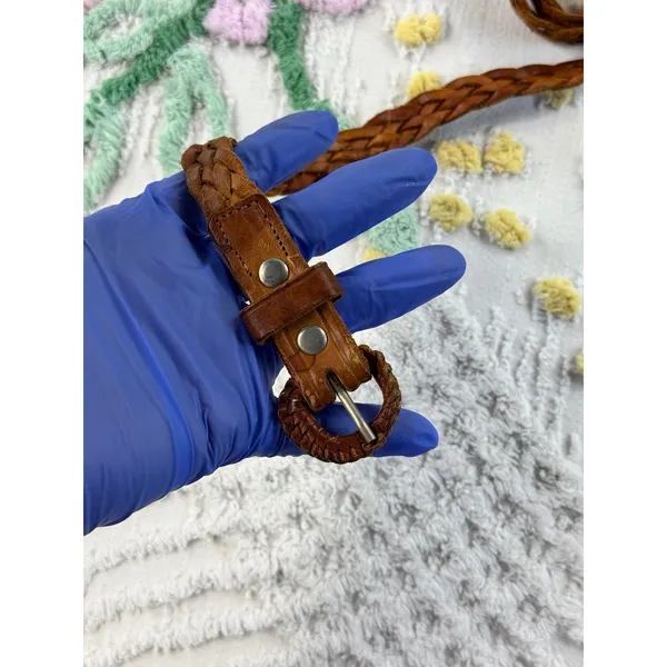 Vintage‎ Braided Leather Belt Cognac Brown Woven Boho Western 36 Inch - Image 3