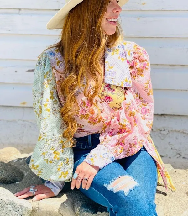 Free People Floral Patchwork Blouse - Image 3