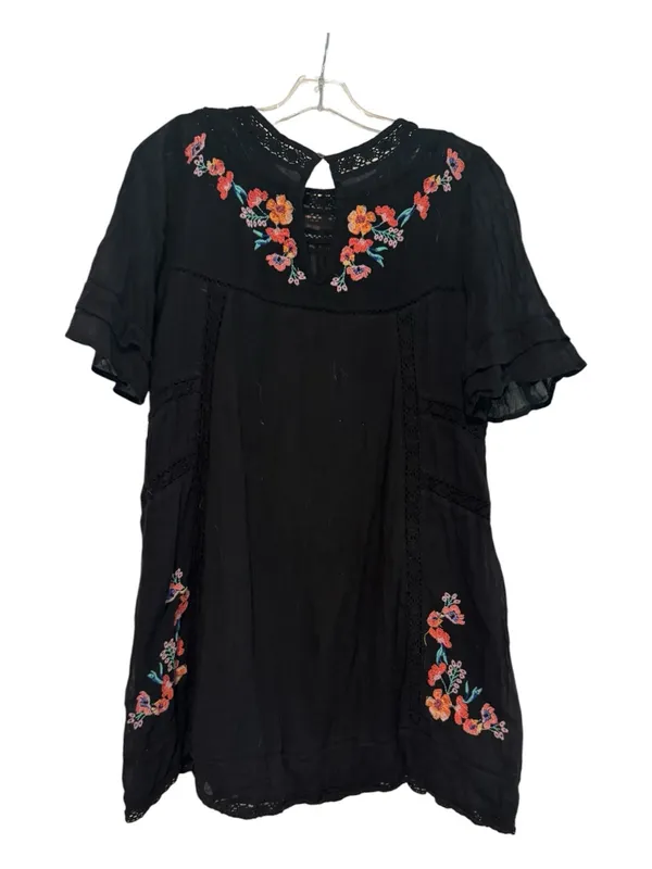 Free People Perfectly Victorian Embroidered Mini Dress Black Floral Size Small - Image 4