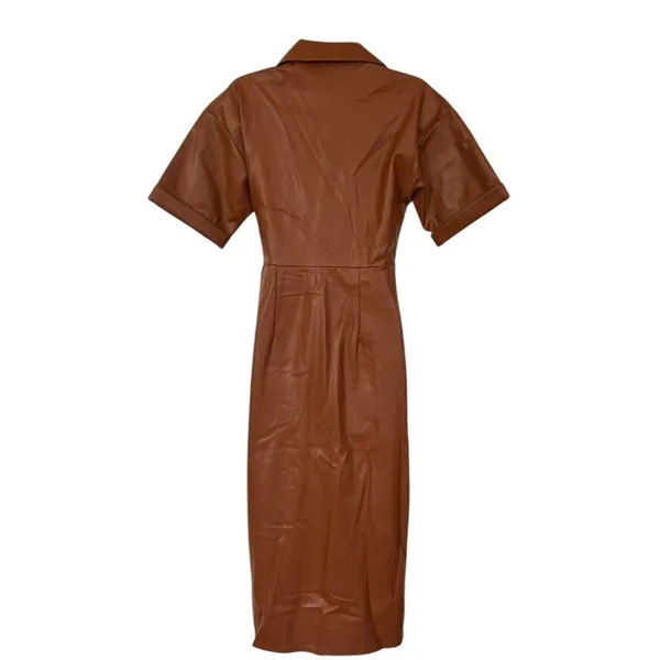 Zara Faux Leather Faux Wrap Dress Camel Sz‎ XS Chic Sophisticated Nouveau Riche - Image 5