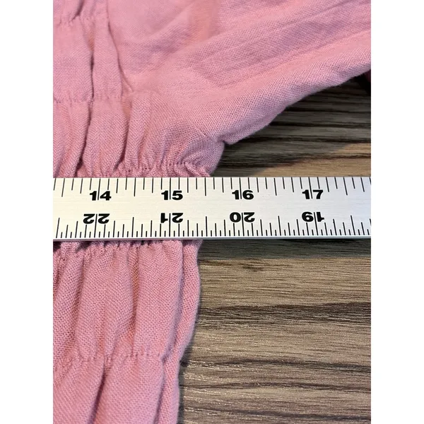 BALILN Dusty Pink Linen Maxi Dress Smocked Long Puff Sleeve Tiered Boho XL - Image 12
