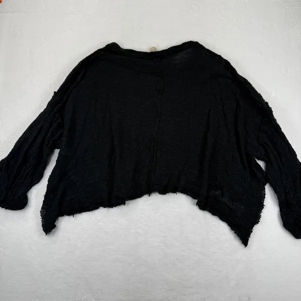 We The Free Free People Black Cotton Cropped Oversized Knit Sweater‎ Large - Image 7