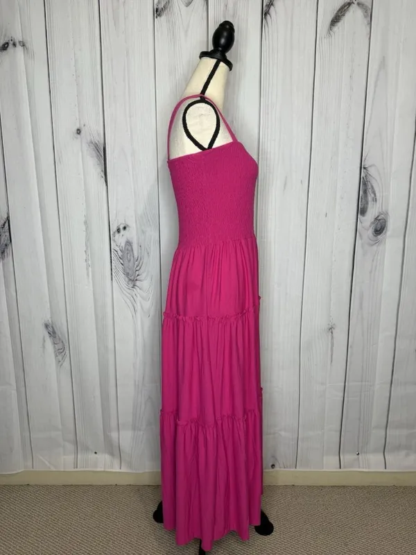 Zenana Sundress Womens Sz Large Pink Knit Smocked Tiered Boho Soft Stretch - Image 4