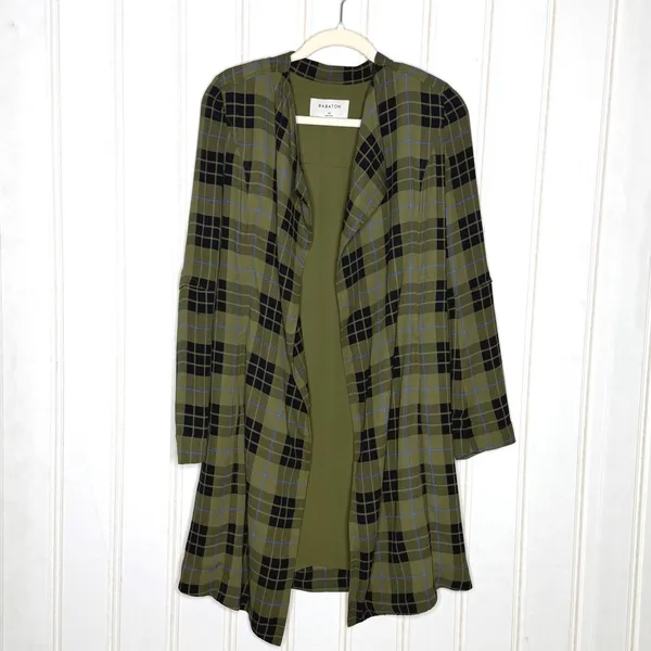 Babaton Aritzia Quincy Jacket Olive Green Plaid XS Tie Belt - Image 10