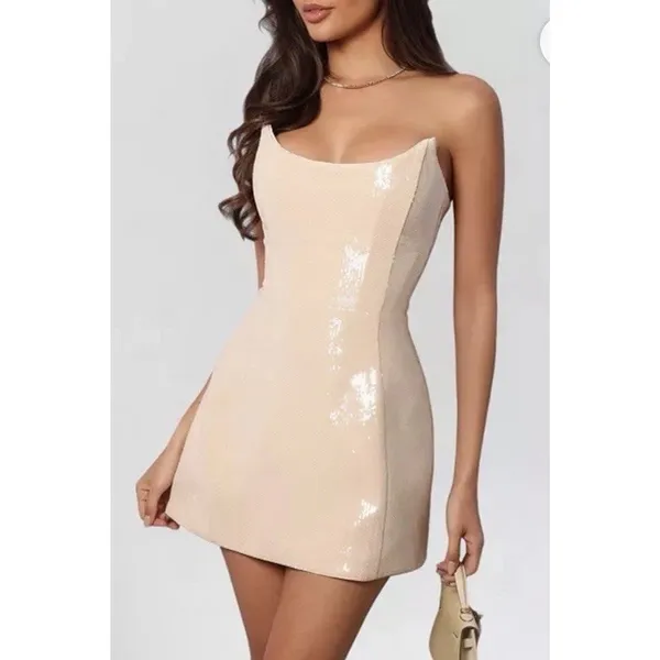 Heiress Beverly Hills Womens Strapless Sequin Corset Mini Dress Natural Sz S NWT - Image 3