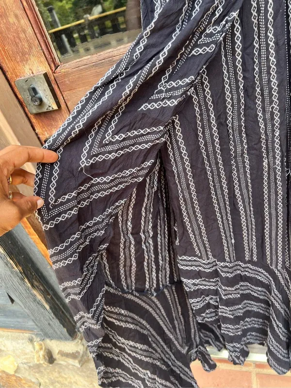 Elan Black White Striped boho cottagecore Linen Style Maxi Dress Medium $125 - Image 10