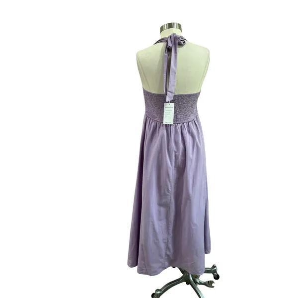 ZESICA Blue Halter‎ Midi Dress Pockets Smocked Back Cottagecore Size Medium - Image 4