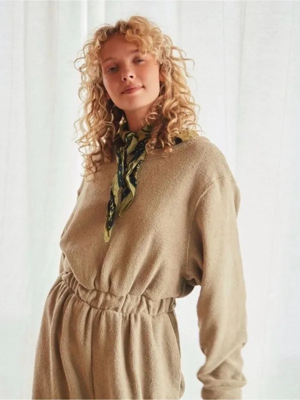 Free People Beach Keepin It Real Jumpsuit Small Brown Lounge Lagenlook Cozy Chic - Image 3
