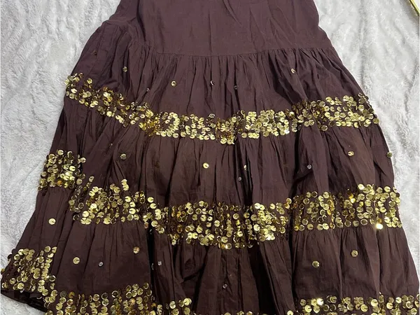 Wet Seal Brown Sequin Tiered Midi Skirt Boho Festival Y2K Size Small - Image 9