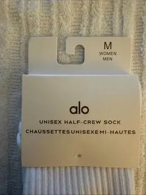 ALO Yoga Unisex White Crew Athletic Socks with Black Accent Logo - Size M (2) - Image 2