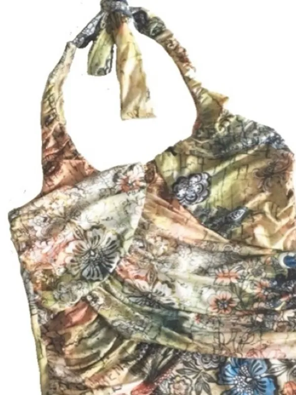 new Boho Chic ❤︎ Floral Watercolor Print Draped Halter Top ❤︎ Pin Up ❤︎ Large - Image 5