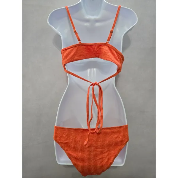 Orange One Piece Sexy Resort Beach Vacation 90s Textured Swimsuit Sexy Large - Image 2