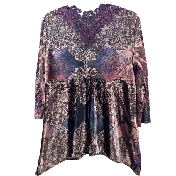 Style & Co Vintage Whimsigoth‎ Velvet Blouse Purple Medium - Image 2