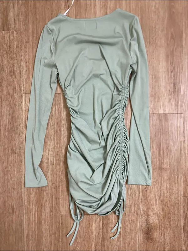 Princess Polly Mint Green Ruched Long-Sleeve Mini Dress - Image 3